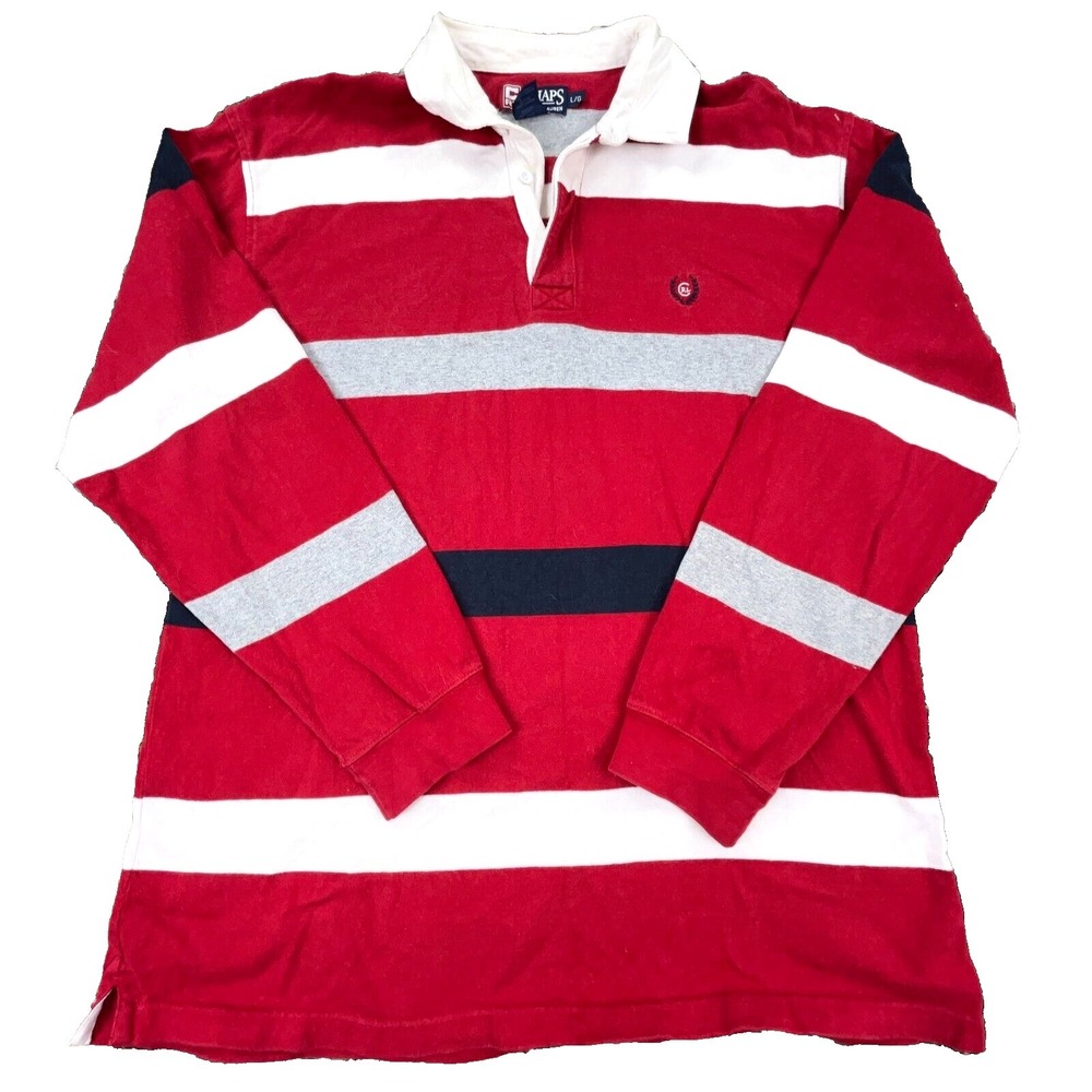 Vintage Chaps Ralph Lauren Rugby Shirt Men Large Red Striped Heavy‎ Y2K 2000s *